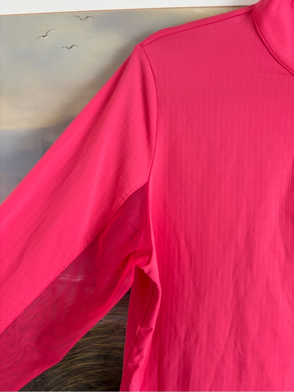 IBKÜL Hot Pink Long Sleeve 1/4 Zip Mock Neck Golf Top Pullover Size L UPF 50+ - Picture 3 of 5